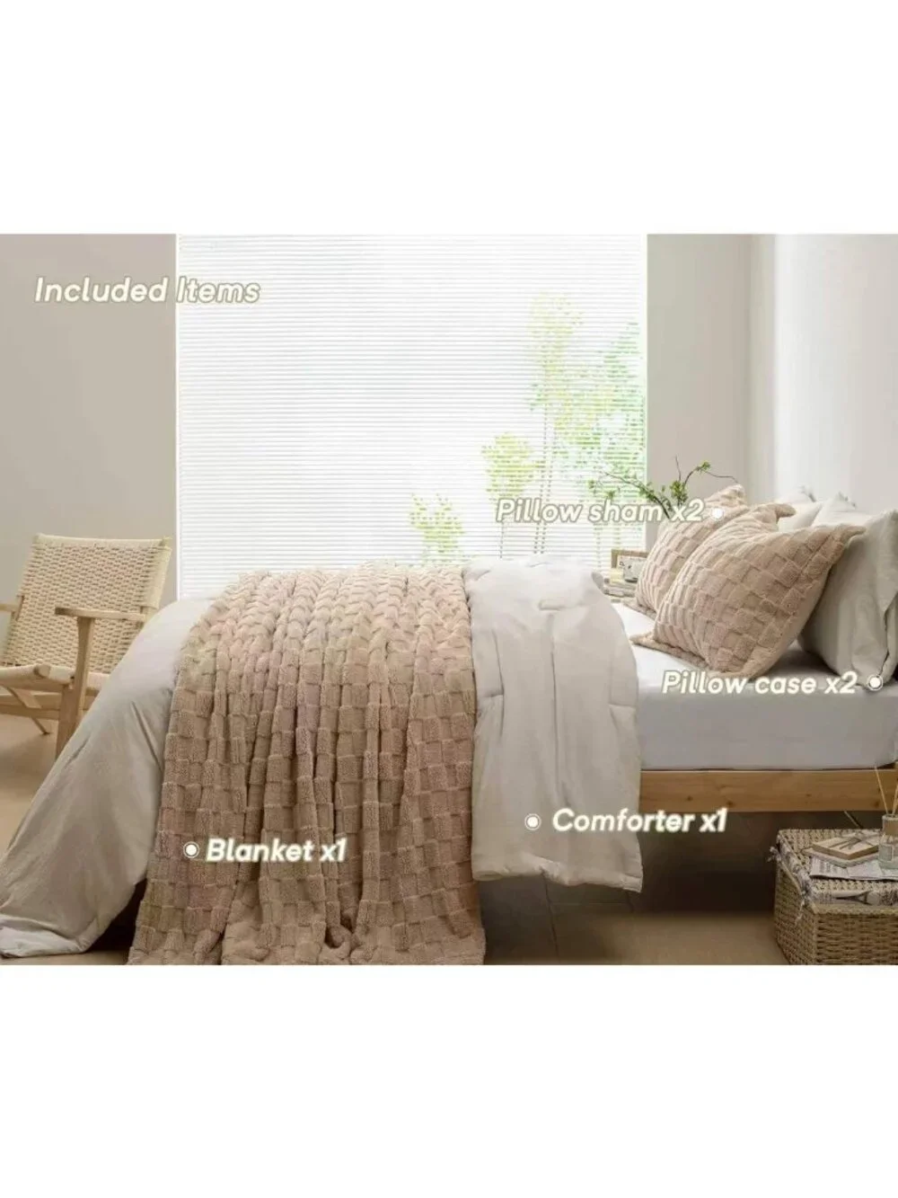Cozy 4pc King Comforter Set with Detachable Fluffy Blanket - Camel Color